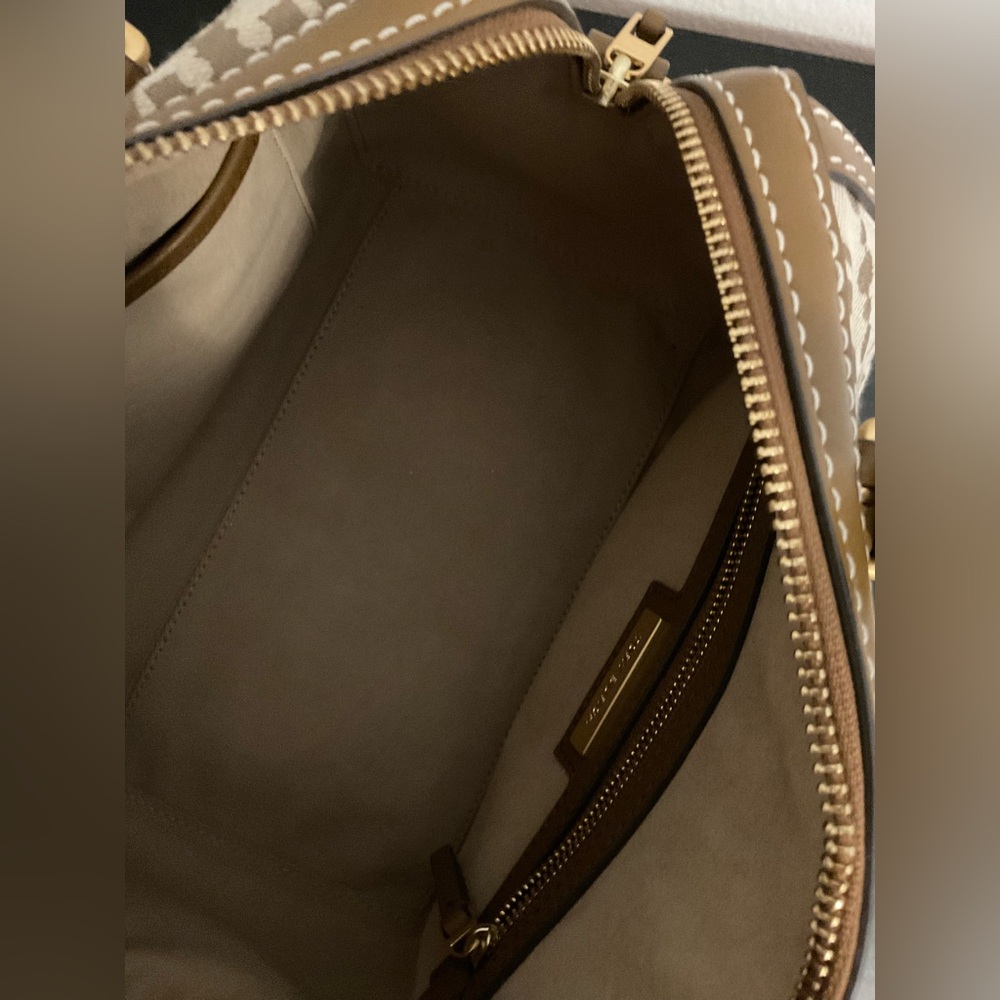 EUC Tory Burch Beige and Brown Logo Canvas Satchel - Picture 7 of 7